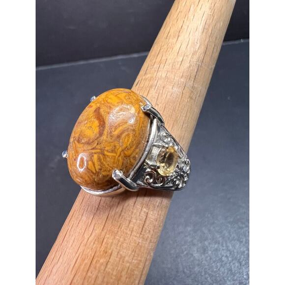 NEW script stone and citrine stainless steel ring size 8 - Picture 13 of 14